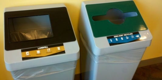 trash and recycle bins
