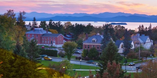 sunset on Lake Champlain from UVM campus