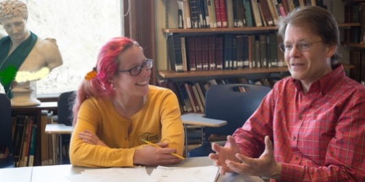 A student receives advising assistance.