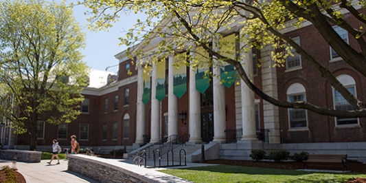 students in front of waterman building