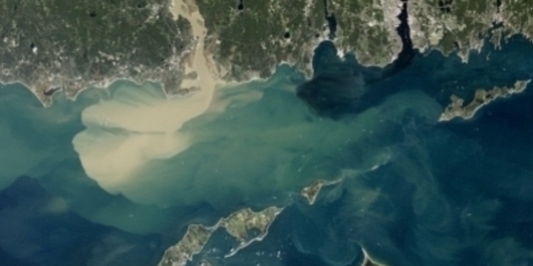 Satellite Image: the Long Island Sound After Tropical Storm Irene, with Vermont Farmland Washed into the Sound
