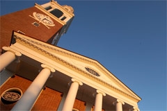 Looking up at the tower of Ira Allen chapel