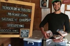 student selling meat