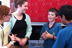 Elementary Education student interacting with a child from New Zealand