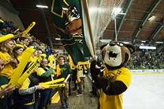 UVM mascot Rally and fans at Gutterson ice hocky arena