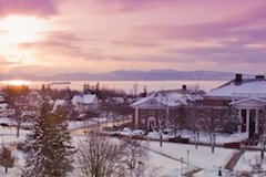 Sunset over lake in the winter