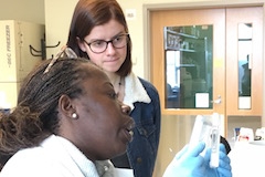Postdoc and undergrad in the lab