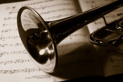 Close up of the bell of a trumpet