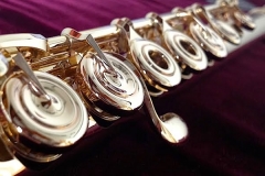 Close-up of the action on a silver flute