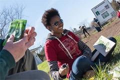 student in the field