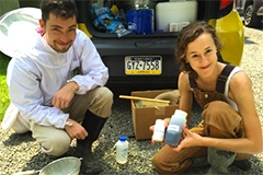 Two students doing field work
