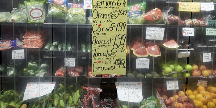 produce shelf in a small grocery store