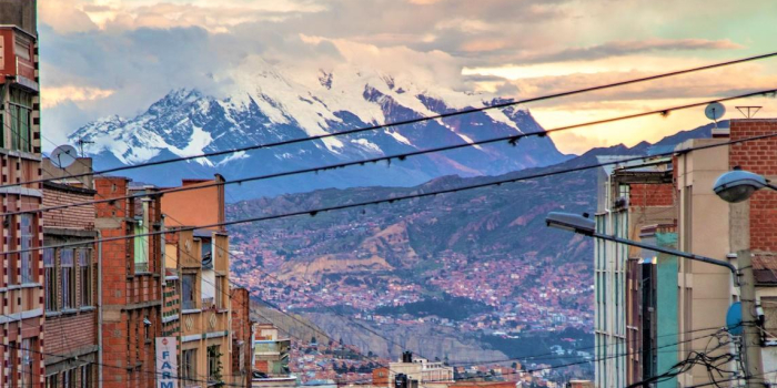 In La Paz, Bolivia looking out toward Illimani Mountain. This photo, taken by Benjamin Dangl, is on the cover of his new book. 