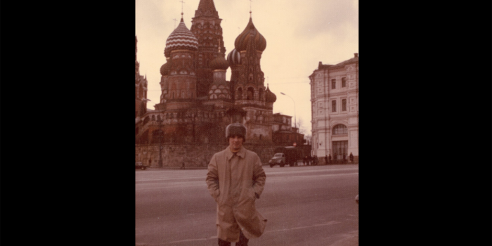 A young Kevin McKenna standing in a Moscow street of yesteryear