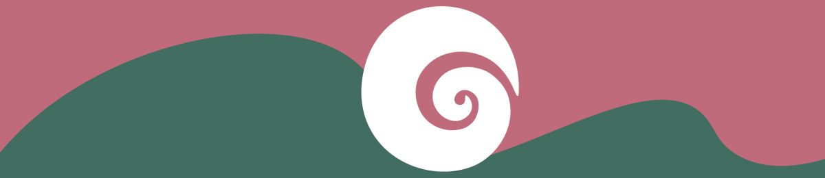 pink and green design with a spiral in the middle