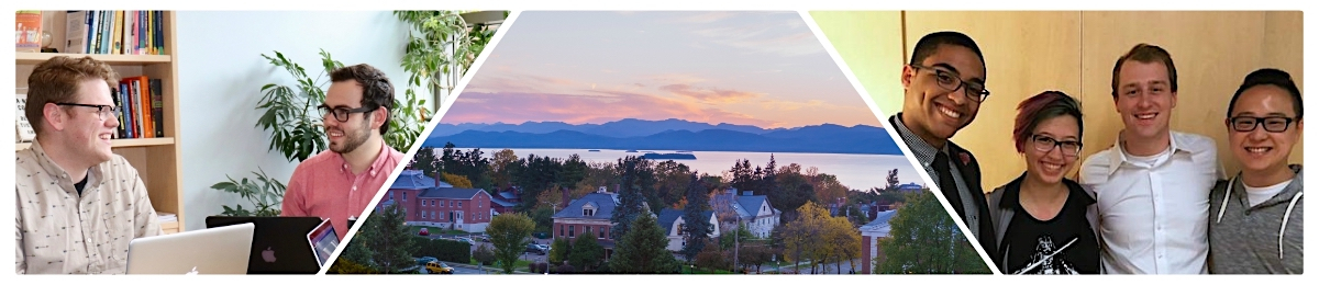 Collage of HESA graduates and scenic UVM campus views.