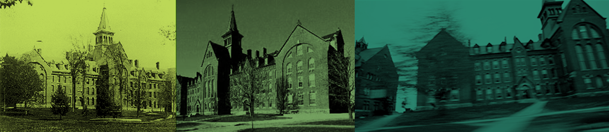 Historic images of the Old Mill building on the University of Vermont campus