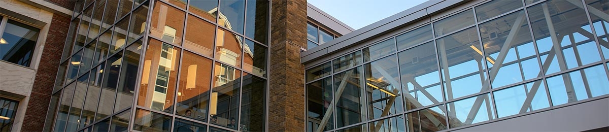Glass bridge between buildings