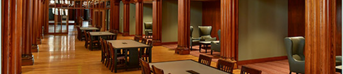 view of inside Billings Library from cover of 2018 publication