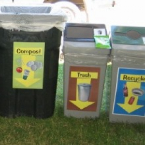 trash, compost, recycling at an outdoor event 