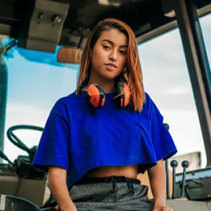 young woman in a tractor