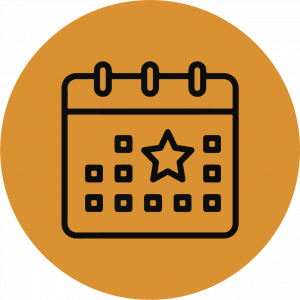 Orange circle with calendar graphic