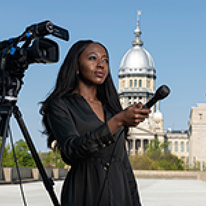 Moyo Adelou, PAR Class of 2021, interned at the Illinois state Capitol with Champaign-based WCIA-TV. (Clay Stalter, UIS)