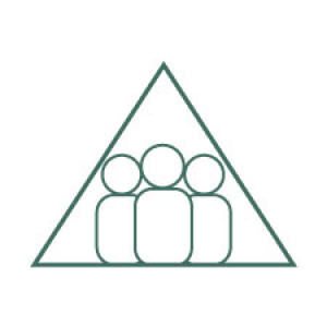 an icon of a triangle with 3 figures in it represent community approach to ACOD work