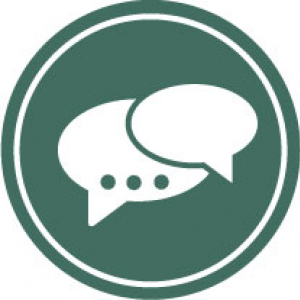 two white speech bubbles on a black background