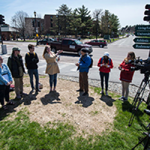 Political Science students host a press conference, applying their policy skills. Photo courtesy Glenn Russell