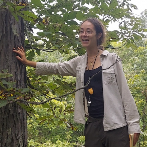 Hayley touching a hickory tree