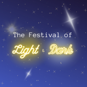 The event title "The Festival of Light & Dark" on a dark blue image of the night sky and stars
