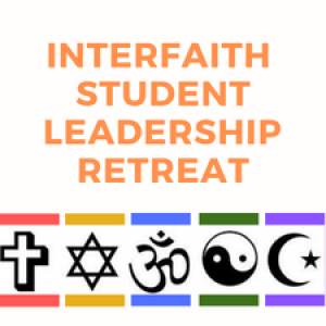Logo for Interfaith Student Leadership Retreat - rainbow colors and various religious symbols