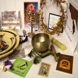 Items and icons from a variety of religious traditions.