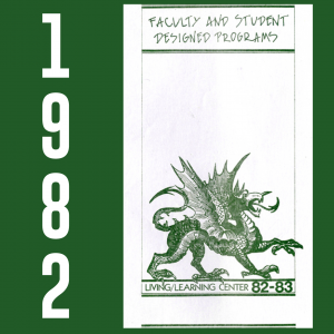 1982 Flyer: Faculty and Student Designed Programs flyer, Living/Learning 1982/83, with a drawing of a green Chinese dragon