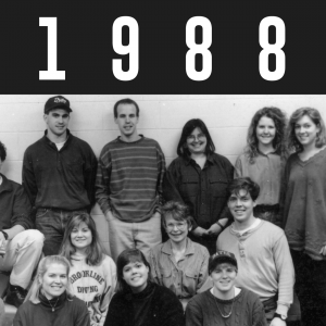 1988: Jean Kiedaisch and writing center tutors posed for a photo