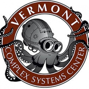 A robotic octopus with arms wrapped around a ring labelled Vermont Complex Systems Center