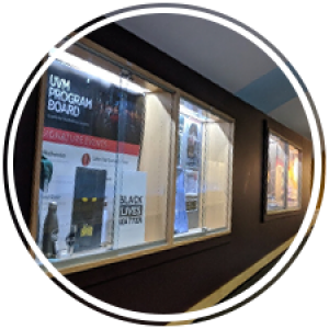 Display cases showcasing information in the tunnel