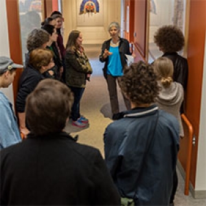 Students taking a guided tour of the Museum