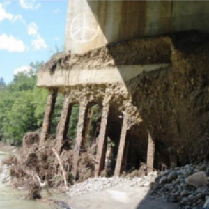 An eroded bridge abuttment 