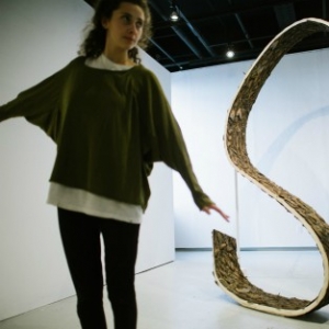 woman with sculpture