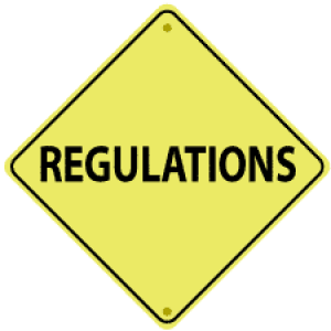 Yellow sign with "Regulations"