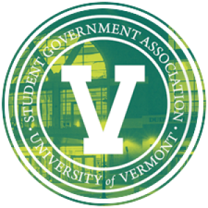 a circle logo that says 'student government association' with a big v in the center