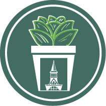 uvm growth icon with a tower logo on a potted plant.  