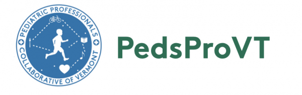 A circular logo with a child's figure running among constellations, with two health crosses in the outer ring. Text: Pediatric Professionals Collaborative of Vermont. (Peds Pro VT)