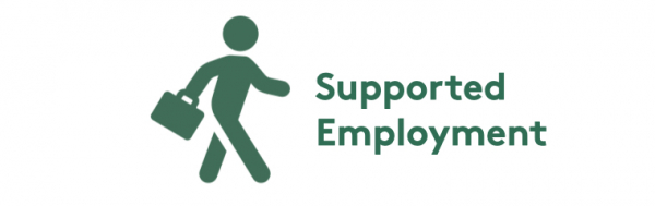 An icon of a figure carrying a briefcase. Text: Supported Employment.