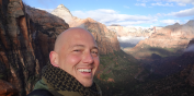 "Doc" Bradley taking a selfie with Zion National Park in the background