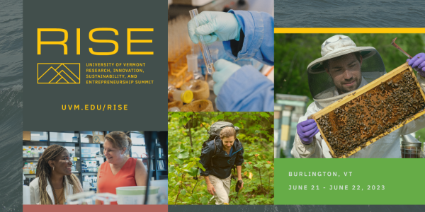 Rise Summit banner featuring a collage of laboratory and rural study