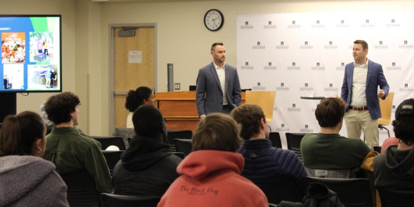 John and George Black discuss careers in real estate at the Grossman School of Business on March 8, 2023