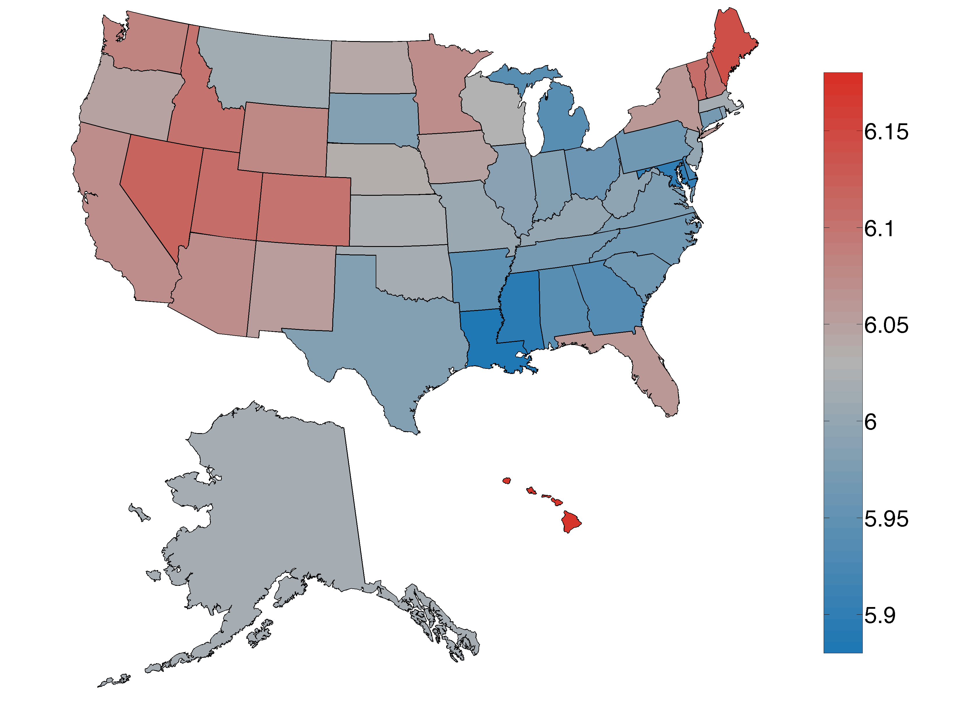 US states, colored by happiness